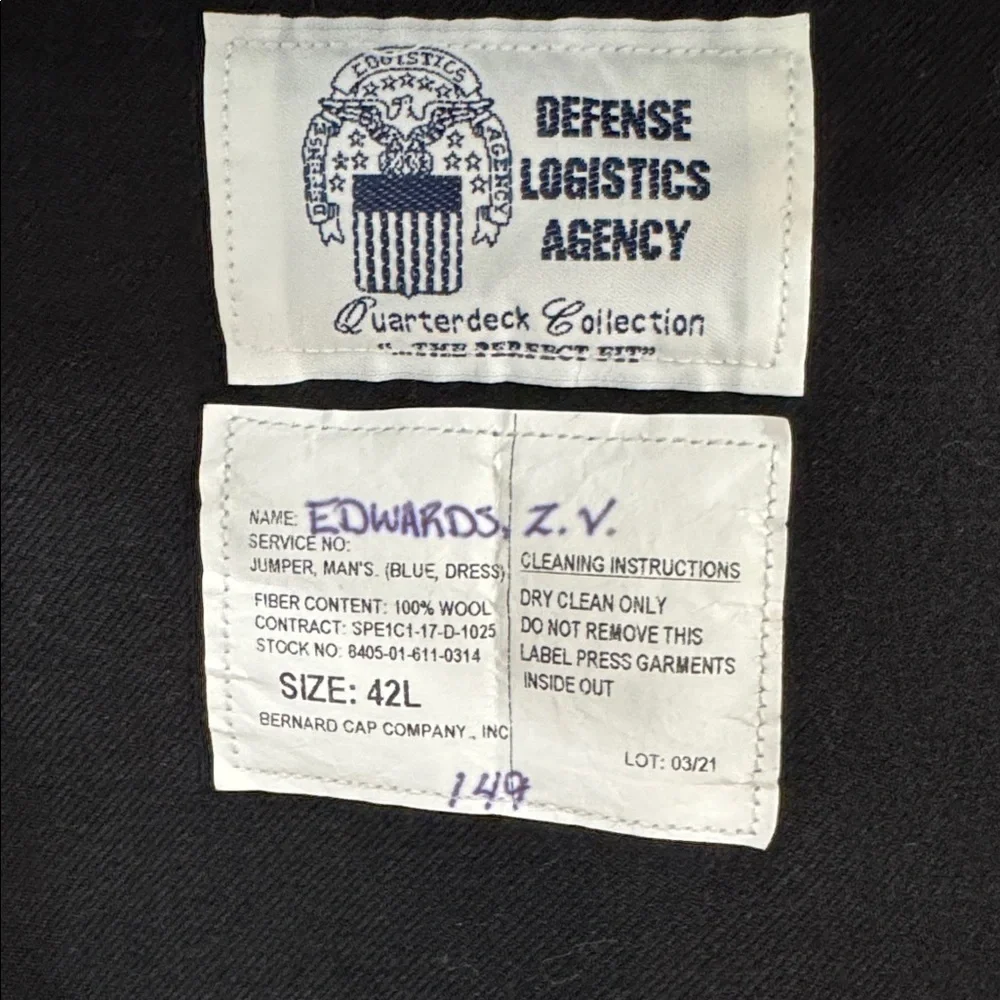 American Navy Sailor defense logistics 100% wool pullover jacket
